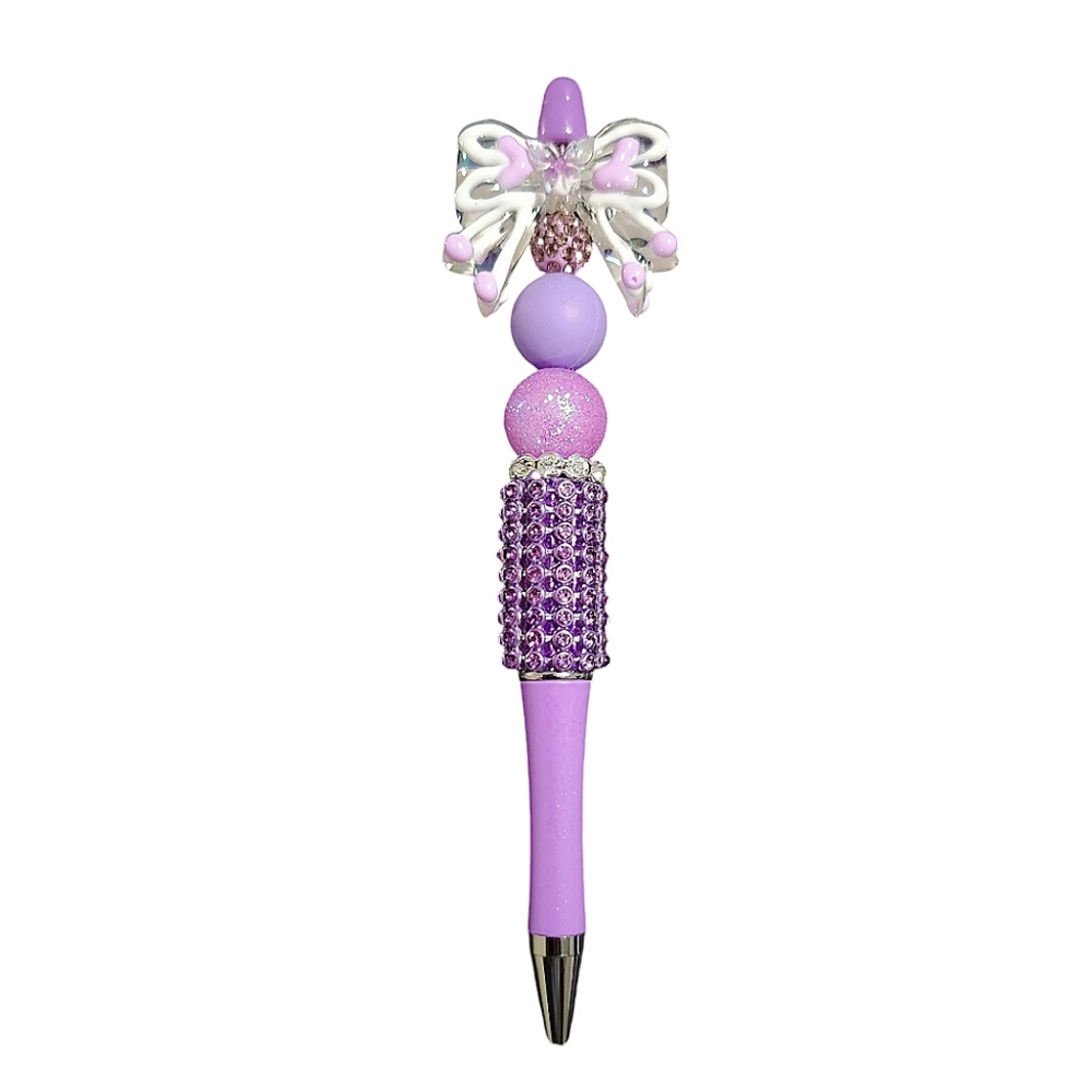 Bow Bling Beaded Ballpoint Twist Pen Topper Violet